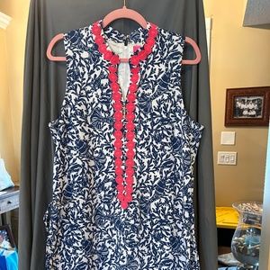 Lilly Pulitzer Navy & White Floral Sleeveless Romper with Pink Trim